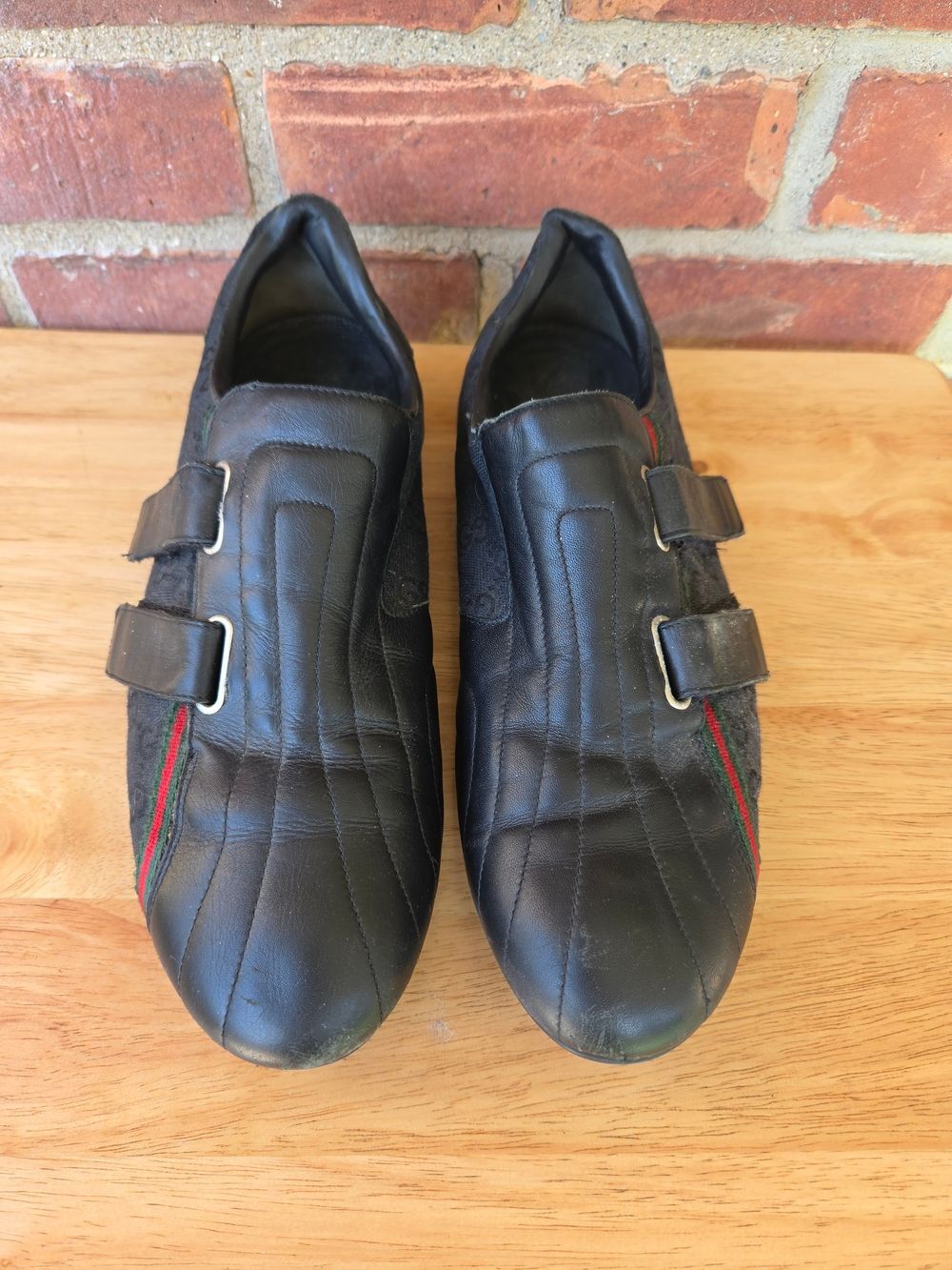 Gucci Men's GG Monogram Black Leather Double Velcro Strap Sneakers 7.5